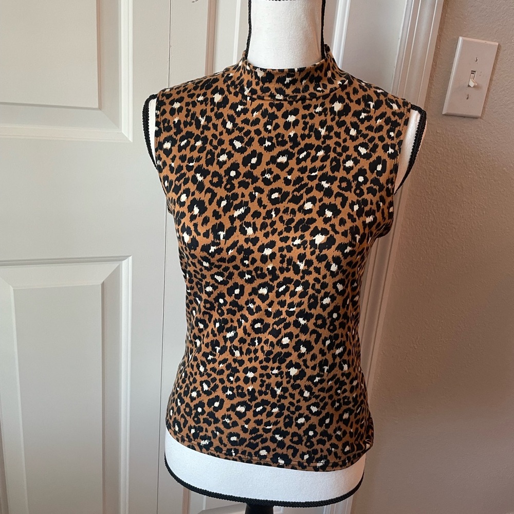 Olivia Rae Leopard Mock Neck Tank Top - Brown & Black